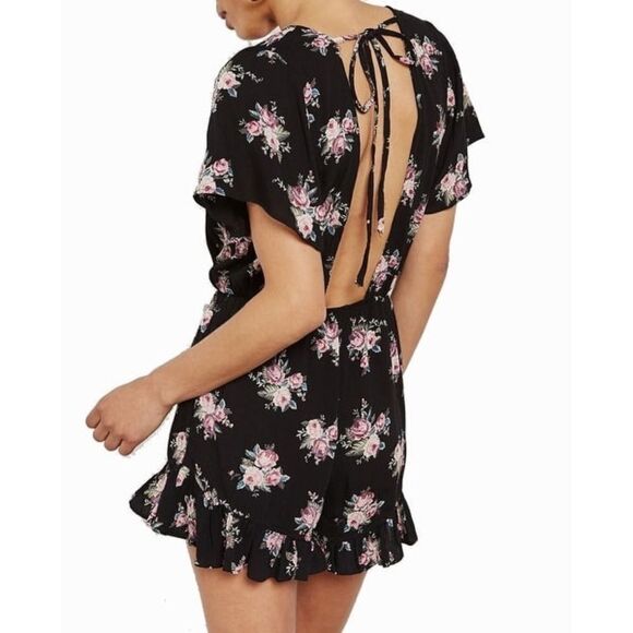 TOPSHOP Black & Floral Shorts Jumper Sz 8 - Picture 2 of 9